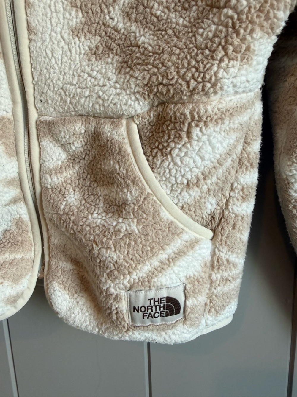 North Face Youth Small 7/8 Campshire Zip Sherpa Fleece White Tribal Geo Print - Picture 5 of 14